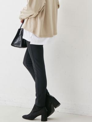 マタニティ パンツ|【産後用】【あったか】ママと開発した産後サポートV裏フェルトタッチ起毛スキニーパンツ|ブラック