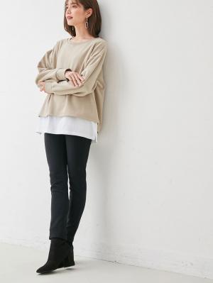 マタニティ パンツ|【産後用】【あったか】ママと開発した産後サポートV裏フェルトタッチ起毛スキニーパンツ|ブラック