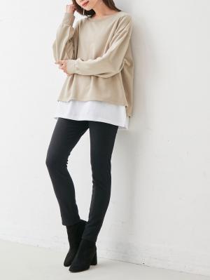 ママと開発した産後サポートV裏フェルトタッチ起毛スキニーパンツ