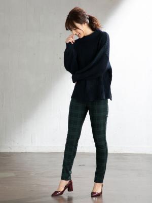 マタニティ パンツ|【産後用】【あったか】ママと開発した産後サポートV裏フェルトタッチ起毛スキニーパンツ|ブラックウォッチ