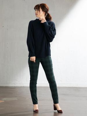 マタニティ パンツ|【産後用】【あったか】ママと開発した産後サポートV裏フェルトタッチ起毛スキニーパンツ|ブラックウォッチ