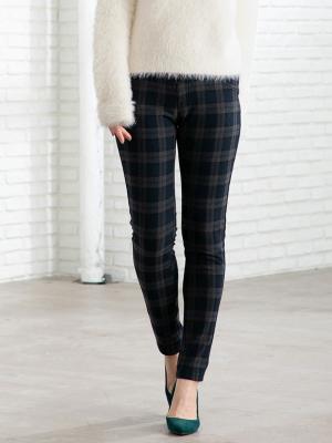 マタニティ パンツ|【産後用】【あったか】ママと開発した産後サポートV裏フェルトタッチ起毛スキニーパンツ|ブルーチェック