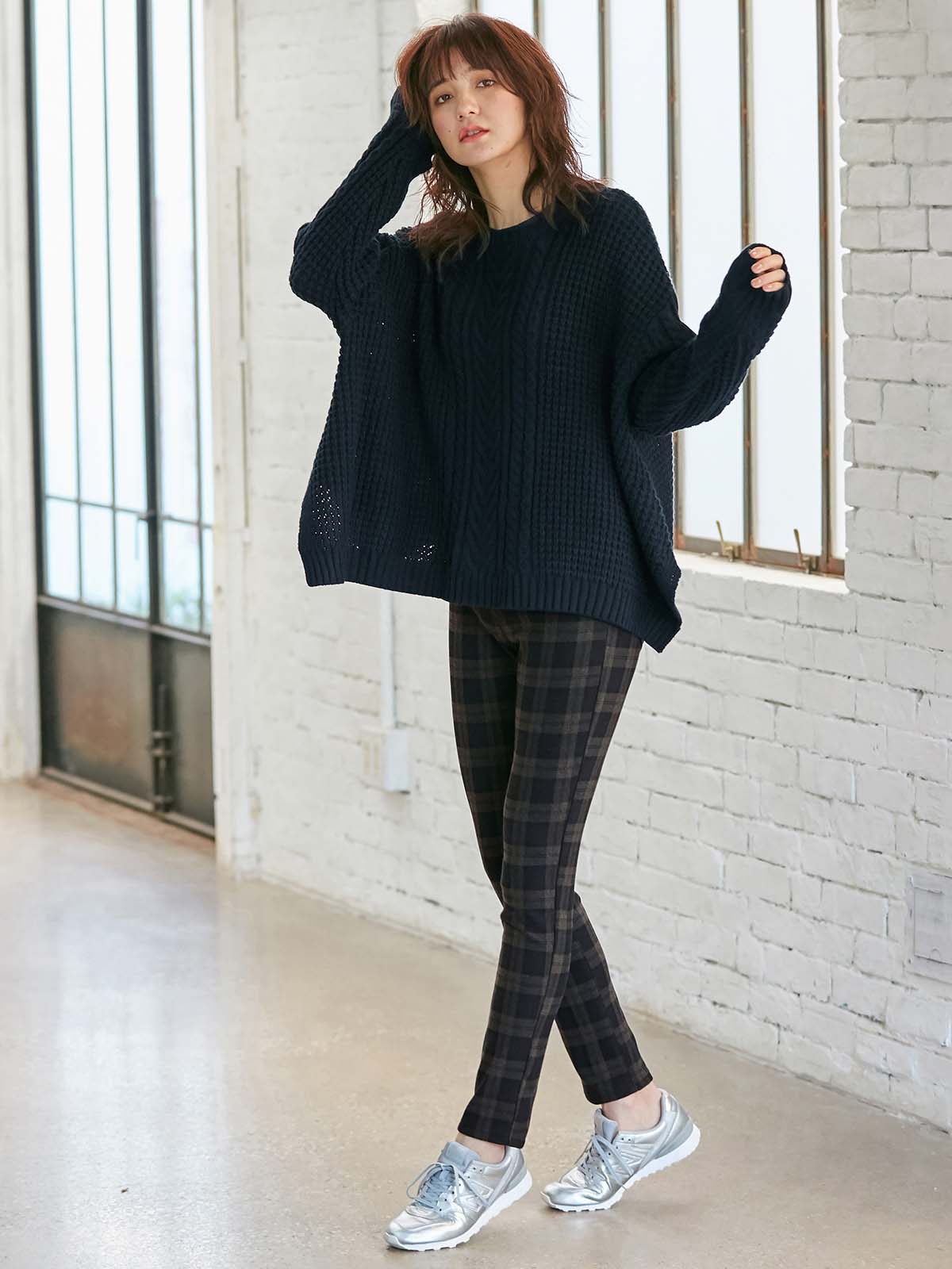 マタニティ パンツ|【産後用】【あったか】ママと開発した産後サポートV裏フェルトタッチ起毛スキニーパンツ|ブルーチェック