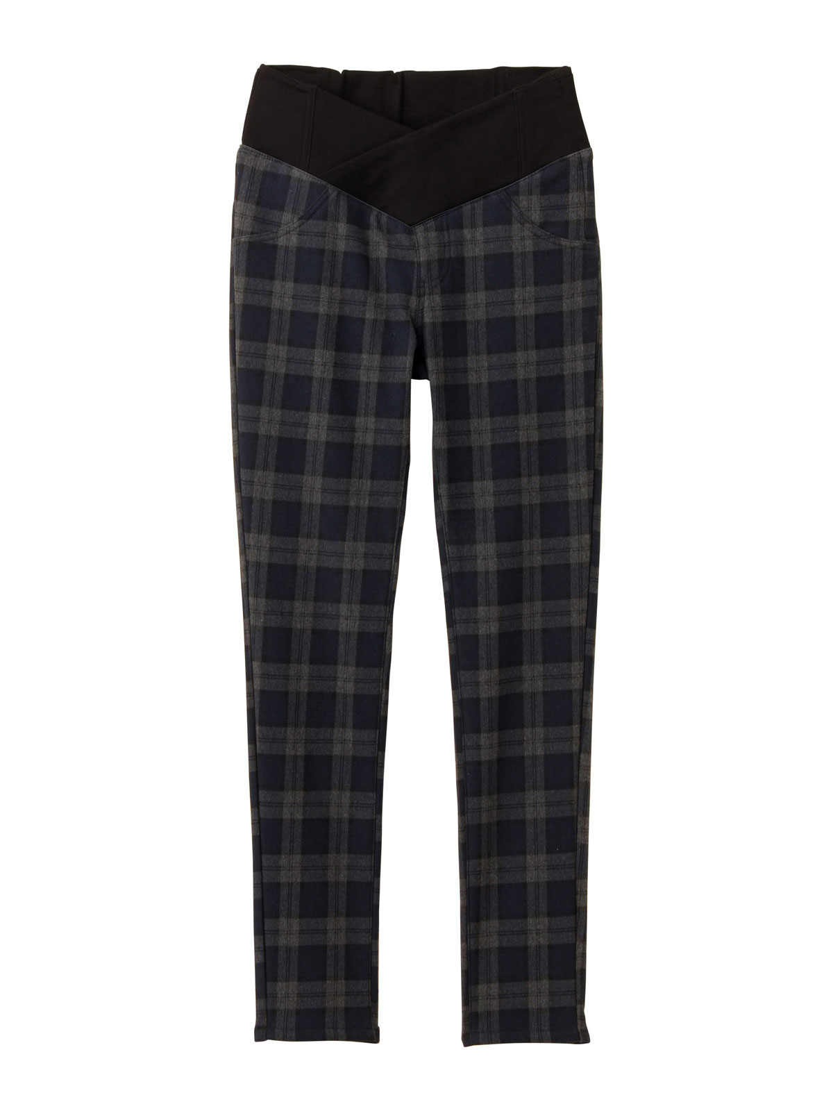 マタニティ パンツ|【産後用】【あったか】ママと開発した産後サポートV裏フェルトタッチ起毛スキニーパンツ|ブルーチェック