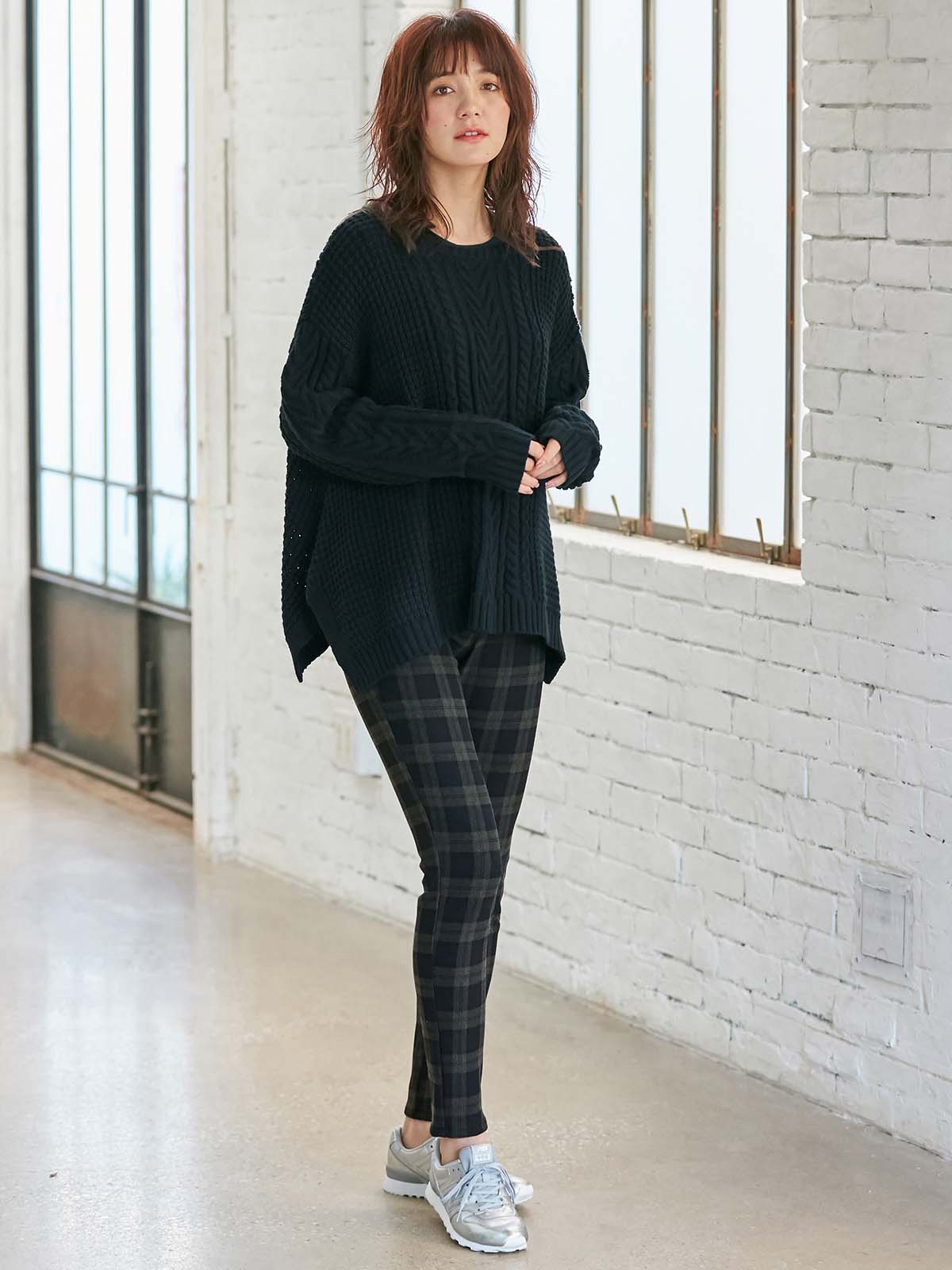 マタニティ パンツ|【産後用】【あったか】ママと開発した産後サポートV裏フェルトタッチ起毛スキニーパンツ|ブルーチェック