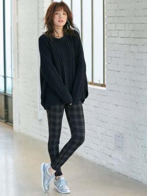 マタニティ パンツ|【産後用】【あったか】ママと開発した産後サポートV裏フェルトタッチ起毛スキニーパンツ|ブルーチェック