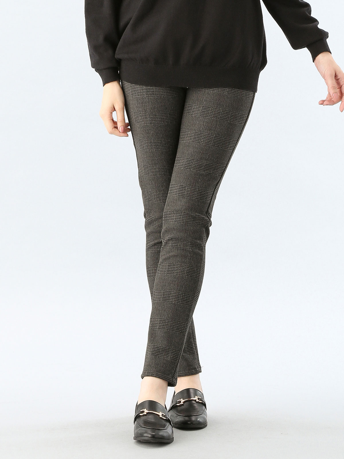 マタニティ パンツ|【産後用】【あったか】ママと開発した産後サポートV裏フェルトタッチ起毛スキニーパンツ|グレンチェック