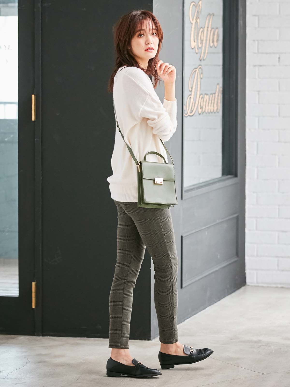 マタニティ パンツ|【産後用】【あったか】ママと開発した産後サポートV裏フェルトタッチ起毛スキニーパンツ|グレンチェック