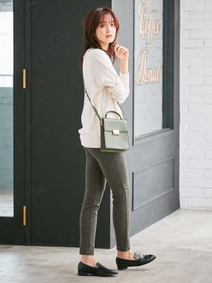 マタニティ パンツ|【産後用】【あったか】ママと開発した産後サポートV裏フェルトタッチ起毛スキニーパンツ|グレンチェック