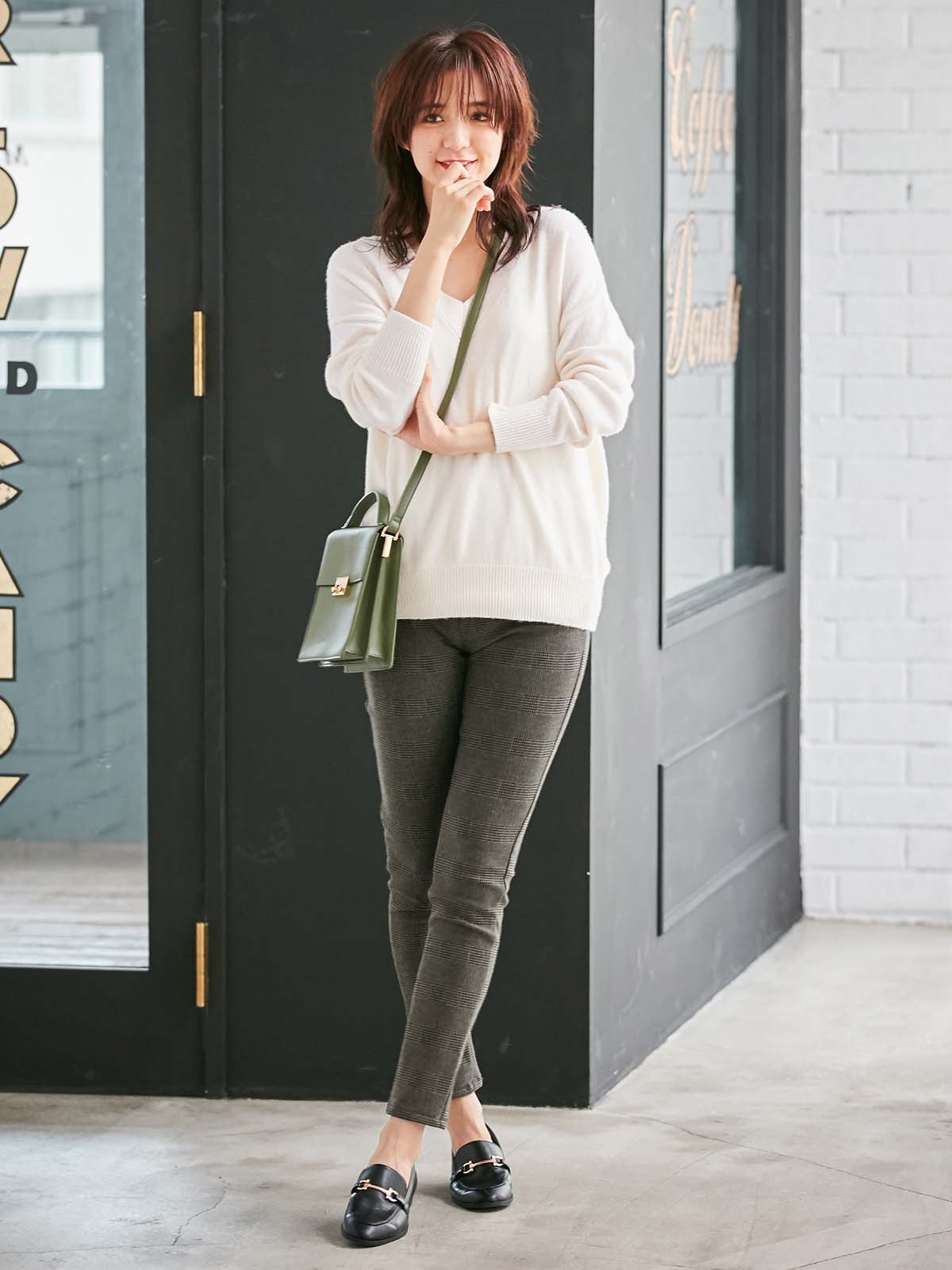 マタニティ パンツ|【産後用】【あったか】ママと開発した産後サポートV裏フェルトタッチ起毛スキニーパンツ|グレンチェック