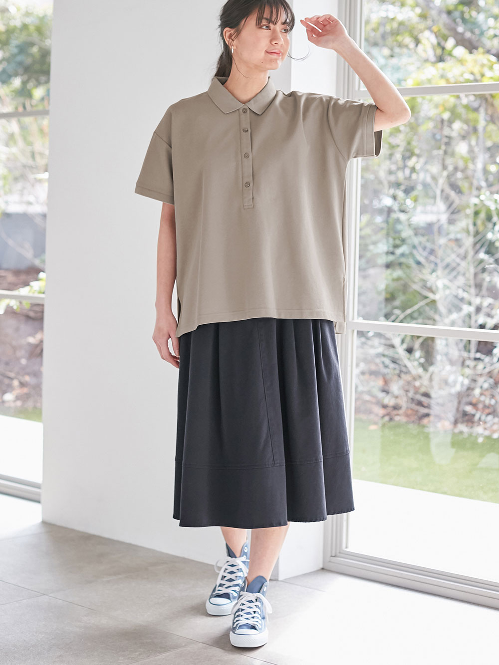 マタニティ スカート|【産後用】ママと開発した骨盤サポートツイルストレッチスカート|ネイビー