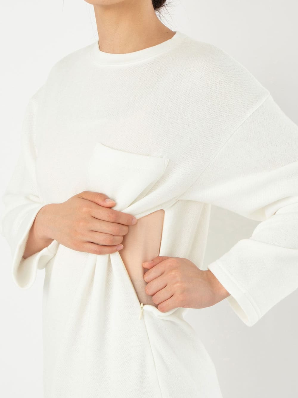 あったか】裏起毛シンプルワンピース 産後・授乳服 | マタニティ