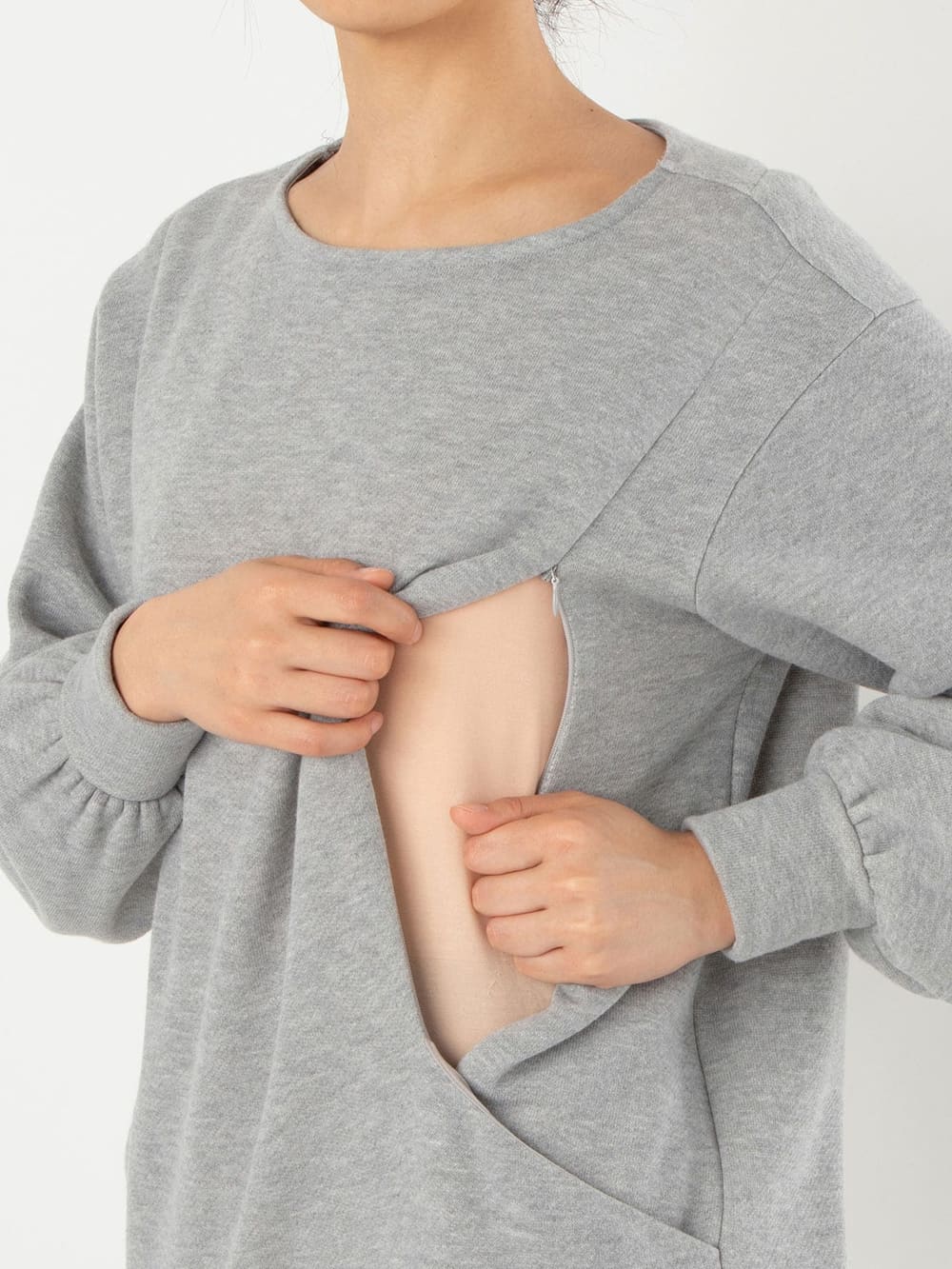 授乳ワンピース|【あったか】裏起毛ボリューム袖ワンピース　産後・授乳服