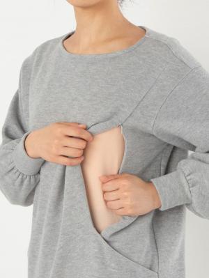 授乳ワンピース|【あったか】裏起毛ボリューム袖ワンピース　産後・授乳服