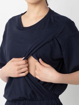 授乳ワンピース|半袖ロングワンピース　産後・授乳服