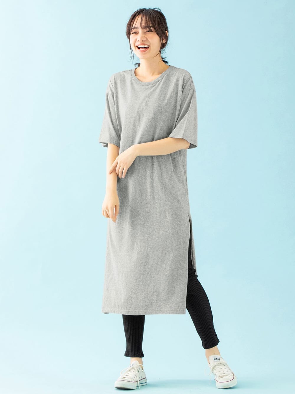 授乳トップス|サイドスリットチュニック　産後・授乳服【出産後も長く使える】|杢グレー