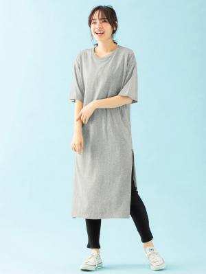 授乳トップス|サイドスリットチュニック　産後・授乳服【出産後も長く使える】|杢グレー