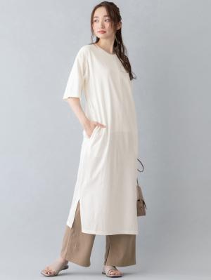 授乳トップス|サイドスリットチュニック　産後・授乳服【出産後も長く使える】|ホワイトショートスリット