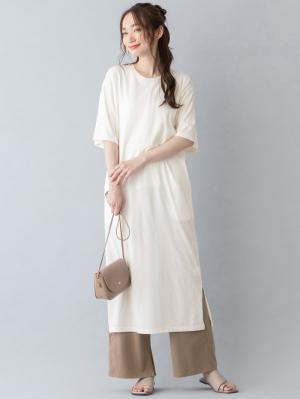 授乳トップス|サイドスリットチュニック　産後・授乳服【出産後も長く使える】|ホワイトショートスリット