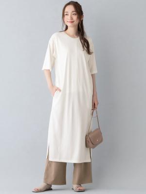 授乳トップス|サイドスリットチュニック　産後・授乳服【出産後も長く使える】|ホワイトショートスリット