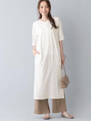 授乳トップス|サイドスリットチュニック　産後・授乳服【出産後も長く使える】|ホワイトショートスリット