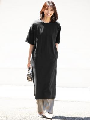 授乳トップス|サイドスリットチュニック　産後・授乳服【出産後も長く使える】|ブラックショートスリット