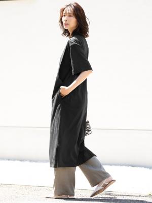 授乳トップス|サイドスリットチュニック　産後・授乳服【出産後も長く使える】|ブラックショートスリット