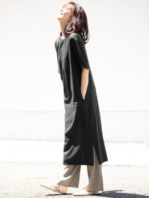 授乳トップス|サイドスリットチュニック　産後・授乳服【出産後も長く使える】|ブラックショートスリット