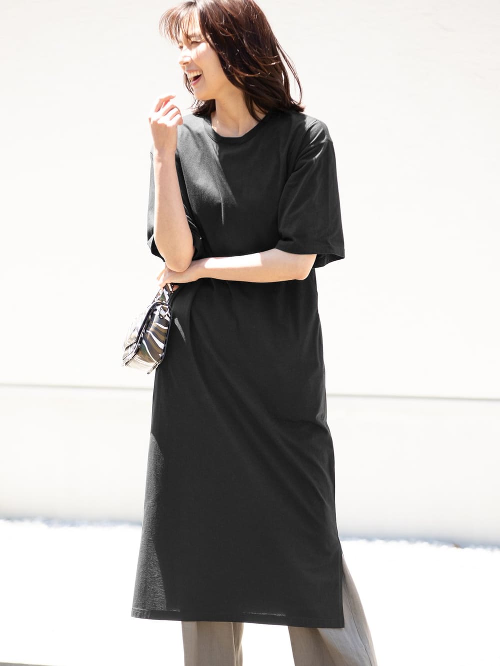 授乳トップス|サイドスリットチュニック　産後・授乳服【出産後も長く使える】|ブラックショートスリット