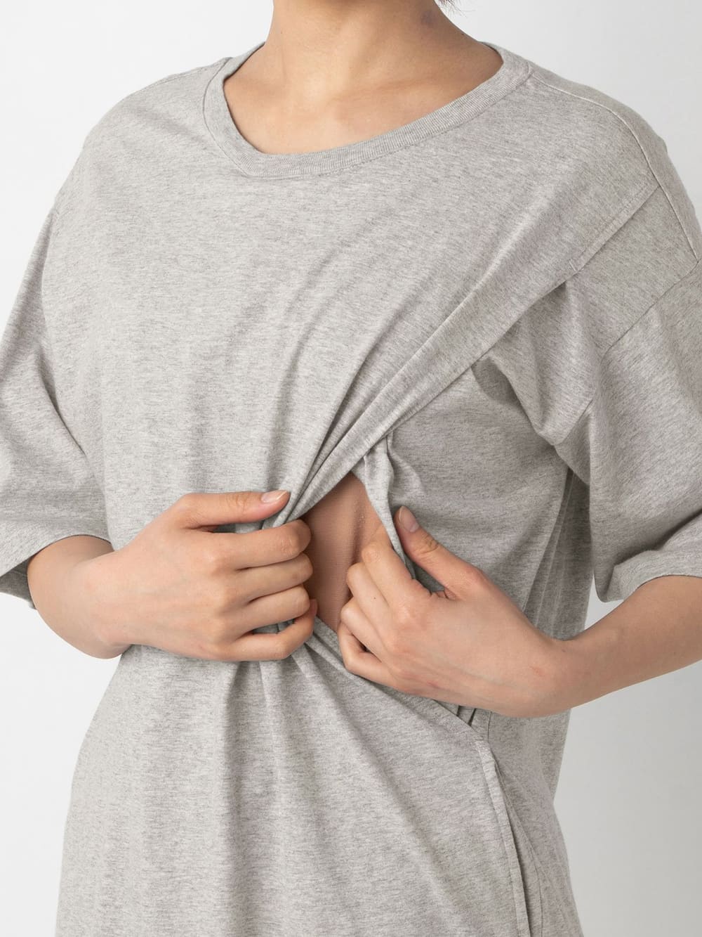授乳トップス|サイドスリットチュニック　産後・授乳服【出産後も長く使える】|杢グレー