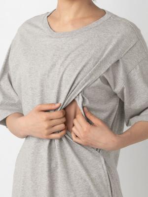 授乳トップス|サイドスリットチュニック　産後・授乳服【出産後も長く使える】|杢グレー