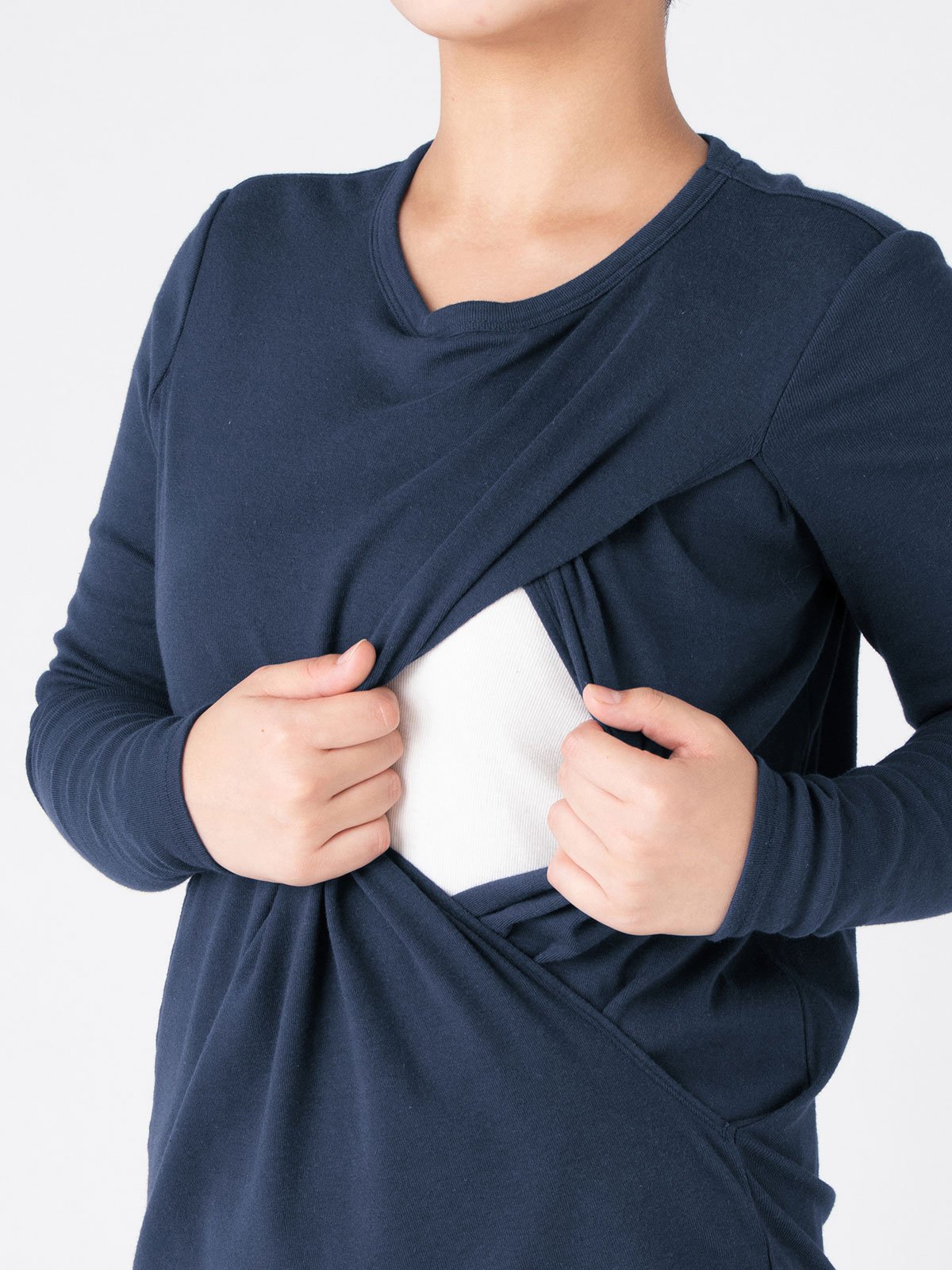 アウトレット|綿混やわらかフライスクルーネックTシャツ　産後・授乳服