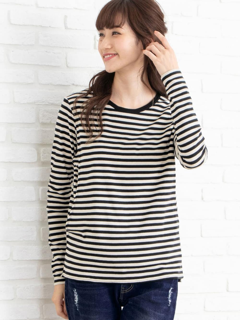 産後授乳服 綿混やわらかフライスクルーネックtシャツ マタニティウェア 授乳服通販 エンジェリーベ 公式