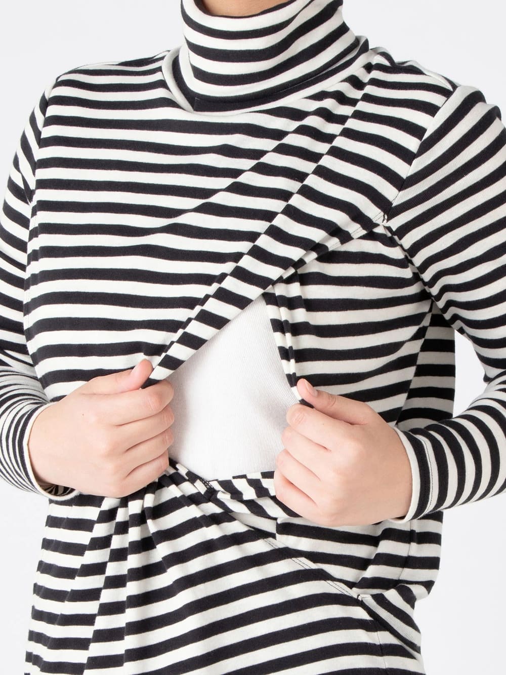 授乳トップス|綿混やわらかフライスタートルネックTシャツ　産後・授乳服