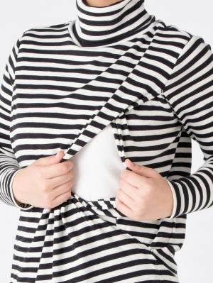 授乳トップス|綿混やわらかフライスタートルネックTシャツ　産後・授乳服