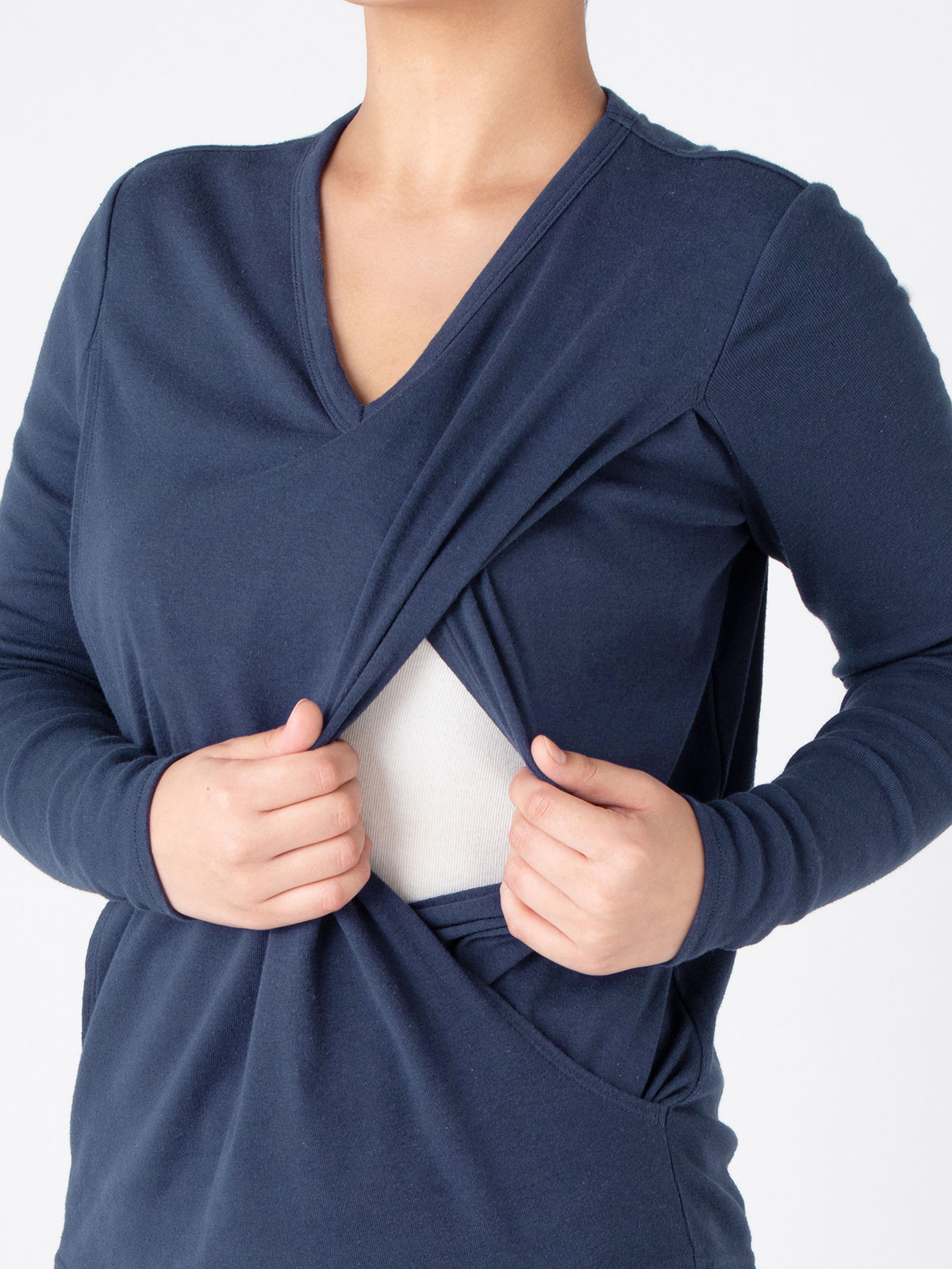 アウトレット|綿混やわらかフライスVネックTシャツ　産後・授乳服