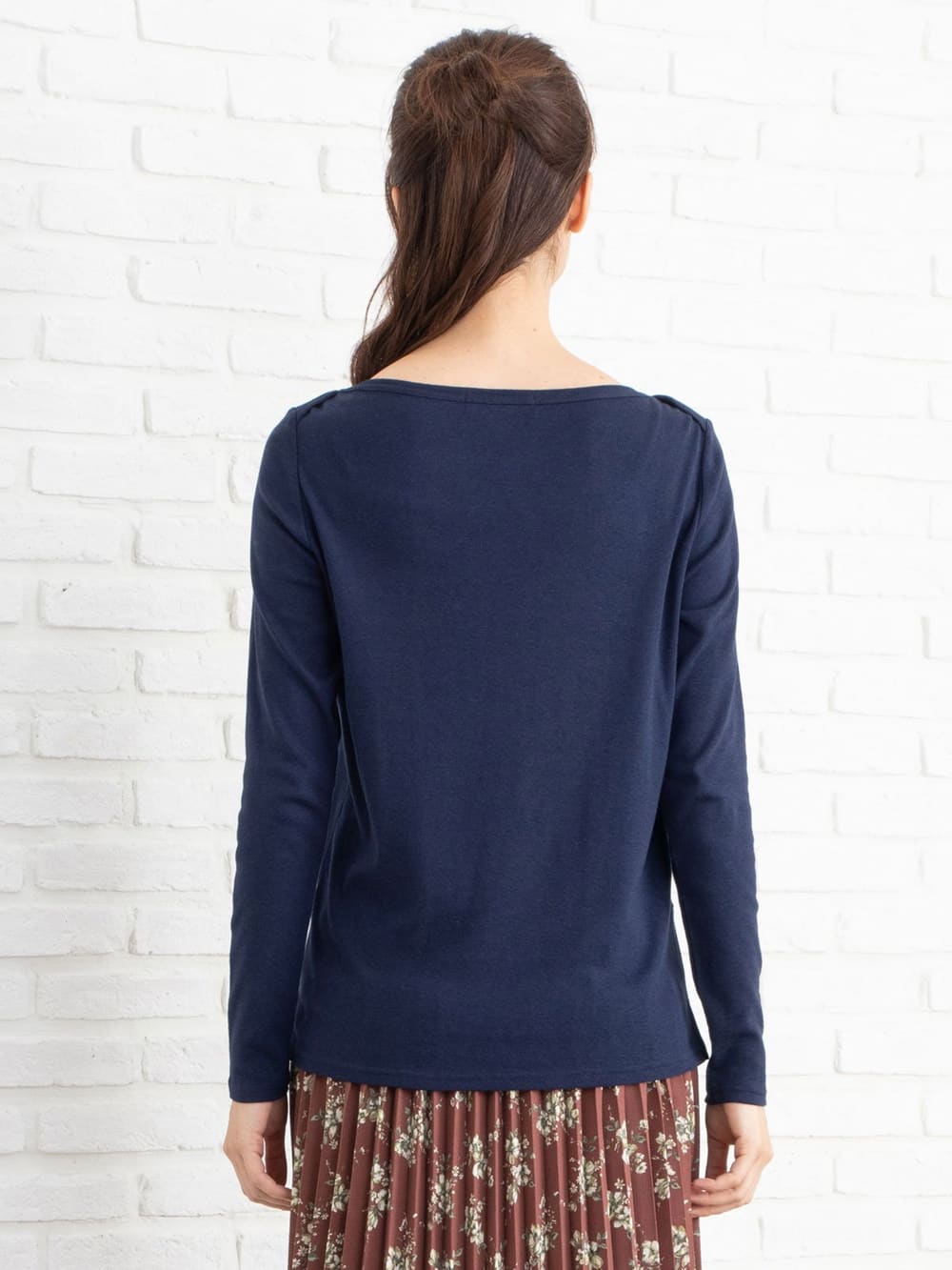 授乳トップス|綿混やわらかフライスボートネックTシャツ　産後・授乳服