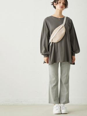 マタニティ パンツ|産後用 骨盤ベルト内蔵ストレートパンツ【出産後も長く使える】|グレー