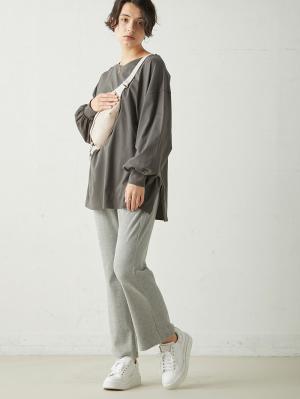 マタニティ パンツ|産後用 骨盤ベルト内蔵ストレートパンツ【出産後も長く使える】|グレー