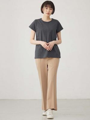 マタニティ トップス|【産後ママにやさしい防汚加工】綿100%授乳半袖TEE|チャコール