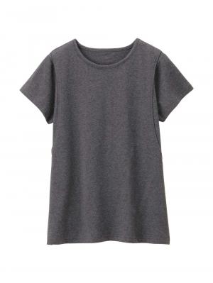 マタニティ トップス|【産後ママにやさしい防汚加工】綿100%授乳半袖TEE|チャコール