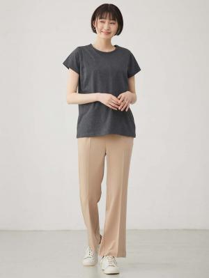 マタニティ トップス|【産後ママにやさしい防汚加工】綿100%授乳半袖TEE|チャコール