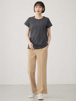 マタニティ トップス|【産後ママにやさしい防汚加工】綿100%授乳半袖TEE|チャコール