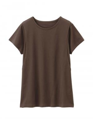 マタニティ トップス|【産後ママにやさしい防汚加工】綿100%授乳半袖TEE|ブラウン
