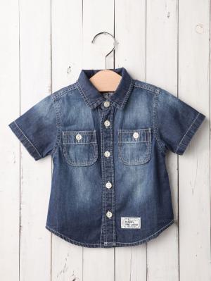 ベビートップス|CLOUDY FINE LATER（クラウディファインレター）デニム半袖シャツ|ネイビー