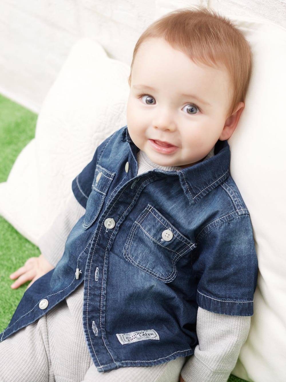 ベビートップス|CLOUDY FINE LATER（クラウディファインレター）デニム半袖シャツ|ネイビー