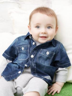 ベビートップス|CLOUDY FINE LATER（クラウディファインレター）デニム半袖シャツ|ネイビー