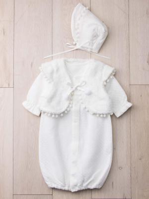 セレモニードレス|秋 冬 【日本製】ニットキルト 帽子 ボレロ付きドレスオール|オフシロ