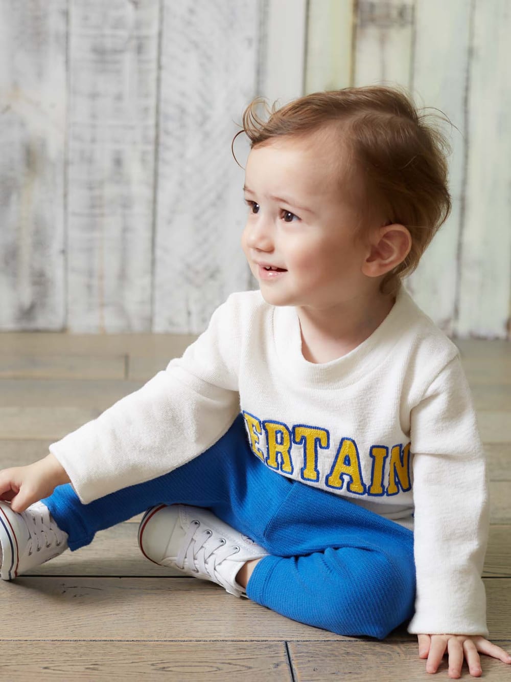 ベビートップス|【Donkey Jossy】インレイ天竺モックネックTシャツ|ホワイト