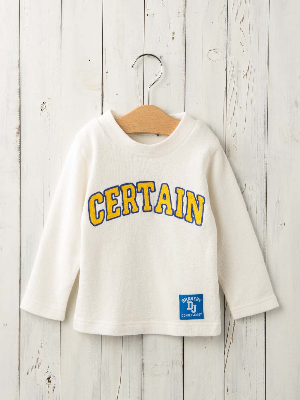 ベビートップス|【Donkey Jossy】インレイ天竺モックネックTシャツ|ホワイト